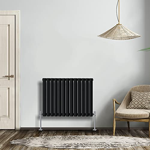 NRG Radiateur moderne noir 600 x 767 mm à panneau unique ovale pour salle de bain