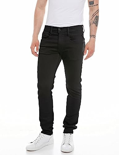Replay Men's Anbass Slim-Fit Hyperflex Jeans with Stretch, Black (Black 098), 32W / 32L