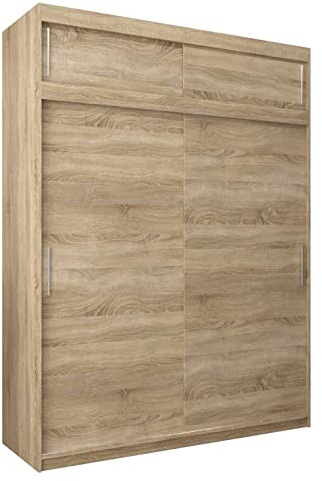MEBLE KRYSPOL Tokyo 180 Kleiderschrank mit Zwei Schiebetüren für Schlafzimmer – moderner Aufbewahrungsschrank mit Kleiderstange und Regalen – 180x240x62cm - Sonoma mit Verlängerung