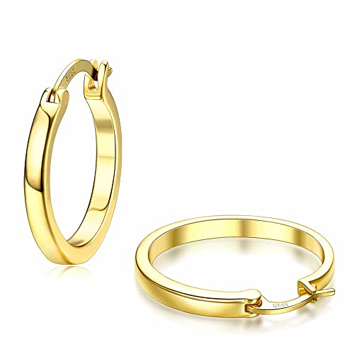 ADRAMATA 14K Vergoldete Huggie Creolen für Damen und Herren - Hypoallergene Silber Ohrringe - 20MM