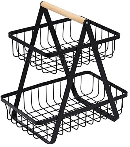 Trjgtas Cesta de Almacenamiento de Cocina de Hierro portátil de Doble Capa de Estilo nórdico, escurridor de vajilla, Estante de Almacenamiento de Escritorio for Sala de Estar