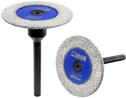 SHDIATOOL Mini hojas de sierra diamantadas 50mm Disco de corte con 6mm Vástago para Mármol Granito Piedra Hormigón Mampostería en Taladro 2pcs