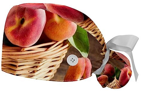 suojapuku 2 Pack Working Hats,Scrub Cap,Peach Fruits Basket,Bouffant Cap for Housework