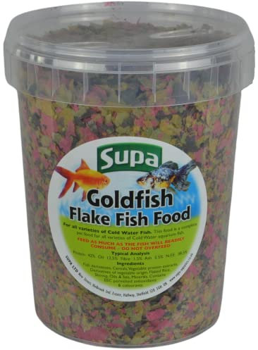 Supa Goldfish Flake Fish Food 1 Litre | Complete Nutritious Diet For All Varieties Of Cold Water Aquarium Fish, Comes in a Resealable Bucket to Keep the Feed Fresh