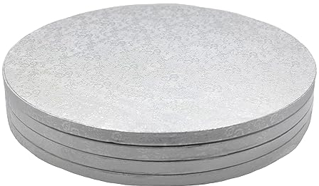 CiciIng Lot de 4 plateaux à gâteau ronds - 12 mm x 30 cm - Réutilisables - Pour le transport de gâteaux et de tartes - Argenté