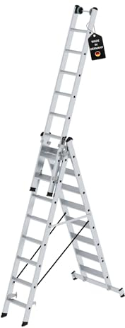 PROREGAL Stufen-Mehrzweckleiter 3-teilig mit nivello®-Traverse | 3x8 Stufen | Leiter, Teleskopleiter, Trittleiter, Bockleiter, Sprossen-Doppelleiter