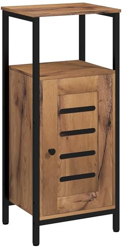 kleankin Meuble Bas de Rangement de Salle de Bain avec Porte à lamelles, Armoire de Toilette avec Structure en Acier, avec Niche Ouverte et étagère réglable, 37 x 30 x 85 cm, Brun Rustique