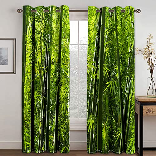 HOUKAI Vorhänge Kinderzimmer Junge 3D Grüner Bambus-Dschungel Vorhänge Jungen Kinder Mädchen 200x214 cm Vorhänge Blickdicht Dekor Schlafzimmer, Verdunkelungs Fenster Vorhang Panels, Gardinen Mit Ösen