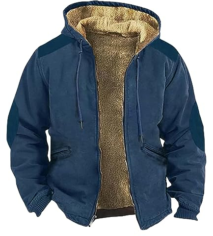 Jeansjacke Herren Winterjacke Herren Warm Regen Jacke. Herren Wasserdichte Regenjacke Retro Einfarbiges Decken Kapuzenjacke Mit Reißverschluss Sweatjacke Mit Kapuze Thermo Fleecejacke (Blau, 3Xl)