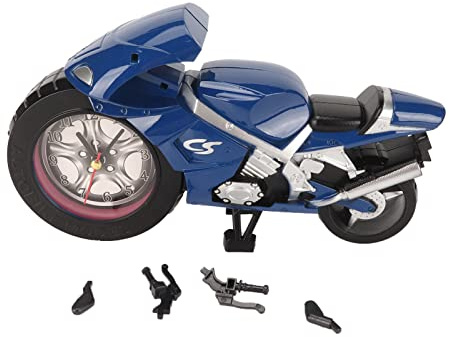 Tyenaza Motorrad-Wecker, Batteriebetrieben, Genaues Timing, Exquisiter Modischer Vintage-Wecker Für Büros, Bars (13 X 23 cm)(Blau)