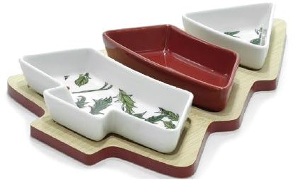 COSE DA CASA Antipastiera a Scomparti in Bianco Rosso Agrifoglio Albero di Natale Decorazione tavola Natalizia Idea Regalo