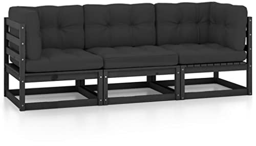 Hovothy 3-Sitzer-Gartensofa mit Kissen Kiefer Massivholz Balcony Furniture Garden Furniture Outdoor Sofa Gartenmöbel Holz Balkon Set Balkon Stuhl Balkonmöbel Terassenmöbel Außen Gartensofa