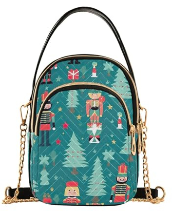 ODAWA Shoulder Handbags Lightweight Shoulder Side Handbag with Strap Small Crossbody Cell Phone Bag, Nutcrackers and Christmas Trees