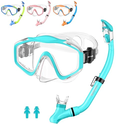 Hiipeak Masque de Plongée pour Enfants, Lunettes de Plongée Anti-Buée et Anti-Fuite pour garçons et Filles, Kit de Masque de Plongée avec Lentille en Verre Panoramique à 180 ° et Tuba Sec