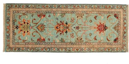 RUG PRINCE Sultani Teppich 60x160 Handgeknüpft Läufer Blau Floral Orientalisch UNIKAT