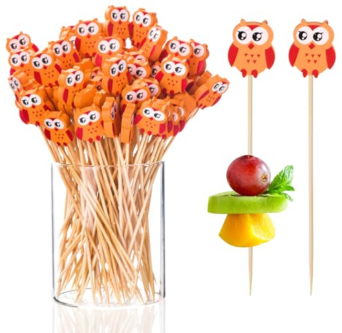 JtmyAota Cocktailspieße aus natürlichem Bambus (Eule)