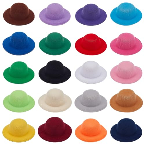 PLIGREAT 20 Stück Mini formelle Hüte Bunte Miniatur Filzhüte für Basteln Miniatur Zylinder Mini Haustier Hüte Party Dekor Zubehör Weihnachtsschmuck DIY Handwerk Haarschmuck dekorieren