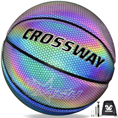 Leuchtender Personalisierter Reflektierender Holographischer Basketball - Größe 7, 6, 5 für Indoor Outdoor - Jugendliche, Mädchen, Jungen, Damen, Herren - 29,5, 28,5, 27,8 - Geschenk