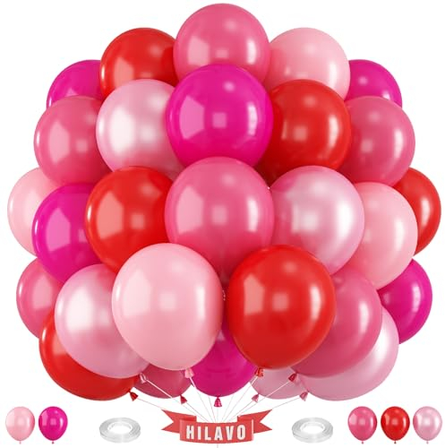 Palloncini rosa rosso 60 pezzi 12 pollici fucsia rosa caldo rosso palloncini set neon rosa magenta rosa compleanno palloncini decorazione per ragazze fragola bacca fidanzamento matrimonio baby shower