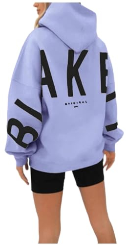 LKRSEEF Hoodie Damen Oversize Blackprint Hoodie Winter Lässige Pullover Mit Kapuze Sport Gym Athletic Sweatshirt Baggy Soft Kapuzenpullover Sportbekleidung for Damen Lila L