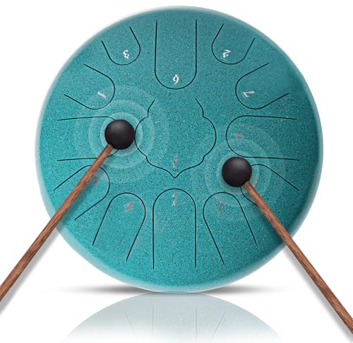 NBMICSO Stahlzungentrommel - 13 Töne 30,5 cm C-Key Regentrommel Klangheilungsinstrumente - Handpan-Trommel für Meditation, Unterhaltung, Musikerziehung, Konzert, Geistheilung, Yoga (Malachit)