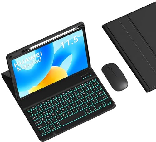 Funda con Teclado para Huawei Matepad 11,5 2023, Contiene Ñ,Teclado Inalámbrico Bluetooth Desmontable Retroiluminado con Portalápices, Ratón para Tableta,Negro