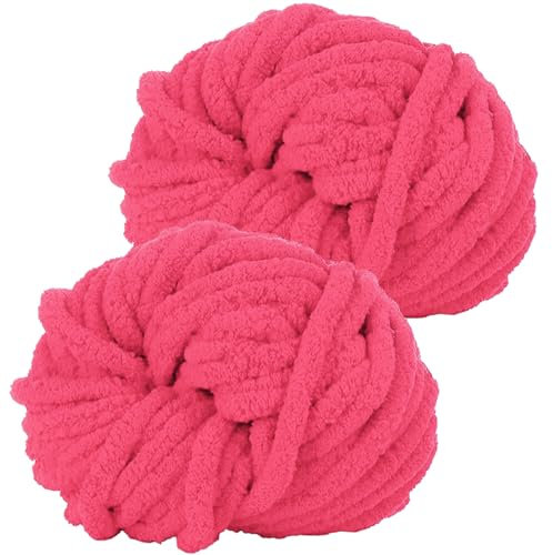 Hengrongshen Dicke Wolle Dickes Garn 2 Stück 500g, Chunky Yarn, Chunky Wool, Armstricken Wolle zum Häkeln für Decke, XXL Riesen Wolle Perfekt zum Weben von Schals Mützen Haustier Nest - Rosa Rot