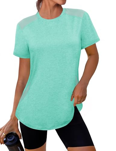 Gyabnw Camiseta Deporte Mujer de Manga Corta, Ligera y de Secado Rápido | Camiseta deportiva mujer con paneles de malla, cuello redondo y corte holgado, para gimnasio, yoga, senderismo y viajes