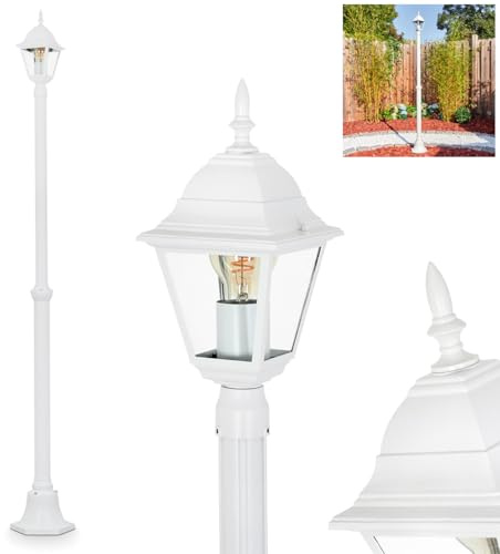 HOFSTEIN Kandelaber Naofe, Außenwegeleuchte aus Metall/Glas in Weiß/Klar, Wegeleuchte im Vintage/Antik/Landhaus-Design für Garten, Außenbereich, Hof, Höhe 196 cm, 1 x E27, IP44
