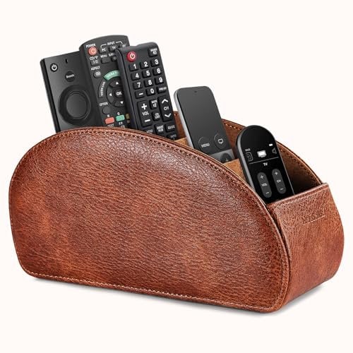 molshine Remote Control Holder with 5 Compartments,Pu Leather Office Organization Storage Caddy Box for Tv Remote,Heater Controllers,Media Player,Office Supplies,Makeup Brush (Brown)