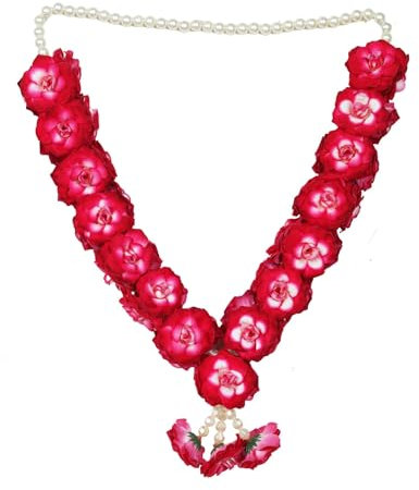 Ghirlanda di fiori artificiali di Mala con nastro di rose Haar Mala per Idol-Mala per statue di Dio, accessori Pooja Sringar, articoli ornamentali per decorazioni tradizionali indiane per festival
