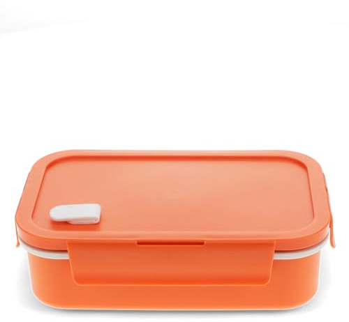 Rex London Lunchbox Orange | doppelwandig & mikrowellengeeignet, luftdicht, mit Innenbox & Fächern, BPA-frei, für Schule, Büro & unterwegs