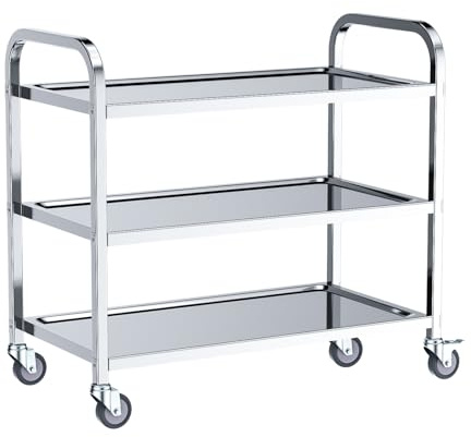 VELPAX 3-stufiger Catering Servierwagen, Edelstahl Küchen-Esswagen 95x50x95 cm, geräuschlos rollend, für klinische Lagerung Küche Hotel Schönheitssalon