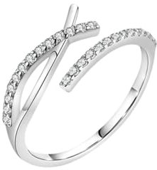 Ayoiow Damenringe Weißgold 585 Rundschliff Weiß Moissanit Ring Verlobung Gold Kreuz Eingelegte Steine Ring 53 (16.9) Stil A570