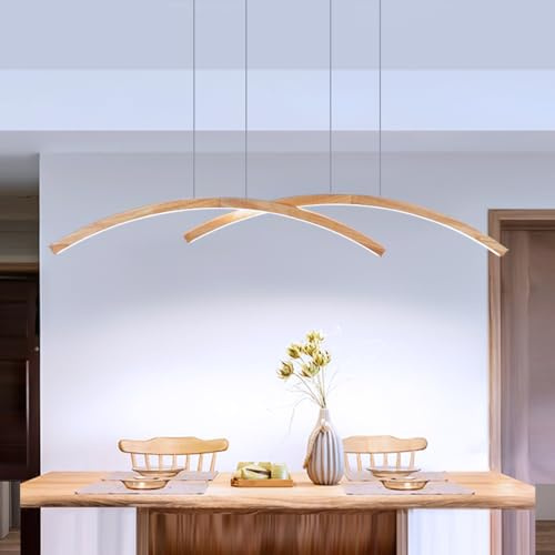 Pendelleuchte Moderne Küche LED Hängelampe LED Holz Bogen Hängend Leuchten Esstischlampe Deckenleuchte Moderni Lineare Esszimmerlampen Wohnzimmer Büro Kronleuchter (6500K)