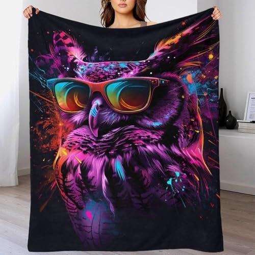 GQmoney Decke mit Eule und Sonnenbrille fürs Bett, doppelt, leicht, Geburtstagsgeschenk für die Schwester, riesige Picknickdecke, 150 x 200 cm
