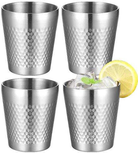 BORDEAG Gobelets En Acier Inoxydable,4 Pièces 300 ML Tasse Inox Antidérapant,Mug Métal A Empilées,Tasses En Acier Inoxydable Pour Les Voyages,Le Plein Air,Le Ccamping