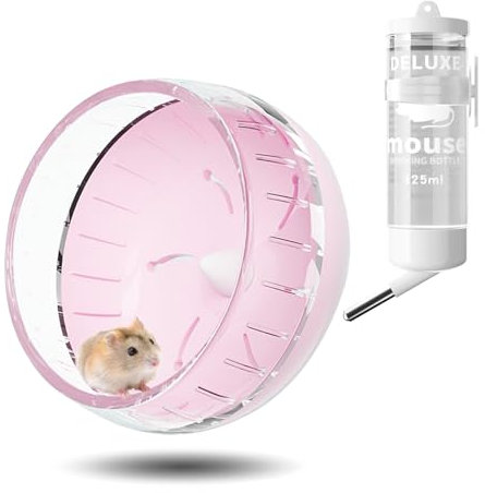 Hamster Silent Wheel, Hamster Übungsräder, Leise rutschfest Hamsterrad, Laufrad Hamster, Hamsterrolle, Mit Kleintiere Wasserspender, Verstellbarem Hamster zubehör, 17.5 cm