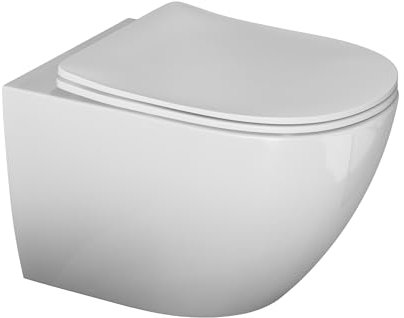Aqua Bagno Spülrandloses Hänge-WC Silk, WC Sitz mit Softclose, 53cm lang, weiß