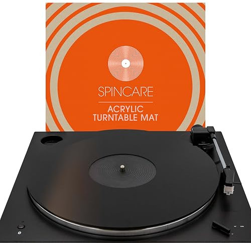 Black Acrylic Turntable Slipmat for Vinyl Record Players | Spincare Premium 4mm Turntable Mat | 12 Anti-Static Vinyl Platter slipmat | Improves LP Record Playback Quality | Premium Slip Mat