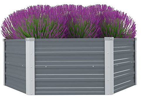 Xichuzi Hochbeet 129 x 129 x 46 cm Verzinkter Stahl Grau, Palettenrahmen, Hochteich, Gemüsebeet, Kräuterregal Balkon, Blumenbeet, Kräuterspirale, Tomatenbeet, Pflanzhochbeet - 42405