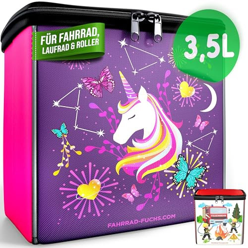 Fahrrad Lenkertasche für Kinder - Einhorn-Design - 3,5L Volumen - wasserabweisend & reflektierend - für Fahrrad, Laufrad & Roller mit einfacher Klemmverschluss-Befestigung