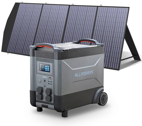 ALLPOWERS Estacion de Energia Portatil R4000, Ampliable Hasta 12,96 kwh, 3456Wh(Pico 6000W) Generador Solar con Batería LiFePo4, 4×4000W Tomas de CA, Carga Rápida de 1,2H (R4000+SP033)