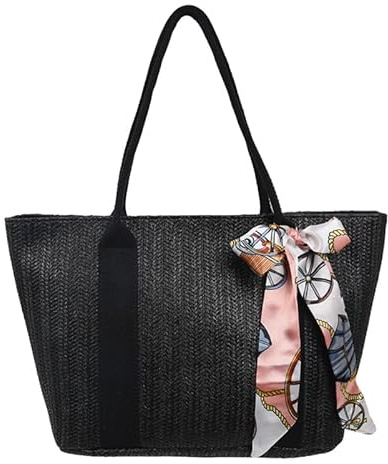minkissy Bolso De Hombro Mujer De Paja Gran Capacidad Ligero Bolso De Playa Multifunción Con Cinta De Moda 15.74X9.05X6.69 Pulgadas Ideal Para Vacaciones Uso Diario