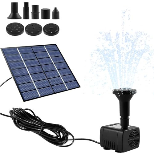 Solar Water Fountain, Solar Powered Water Pump with Separate Solar Panel, 1.5W Solar Pond Fountain with 3m Cable & 3 Nozzles, Solar Fountain for Bird Bath, Pond, Patio, Garden Water Features