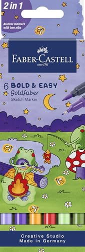 FABER-CASTELL - Goldfaber Sketch Marker Bold & Easy, 6 Farben | Schnell trocknende Alkohol Marker für Cozy Coloring, Kawaii und kreative Auszeiten
