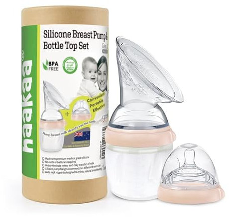 haakaa Generation 3 Silicone Manual Breast Pump and Baby Bottle Top Set, 160ml (Peach)