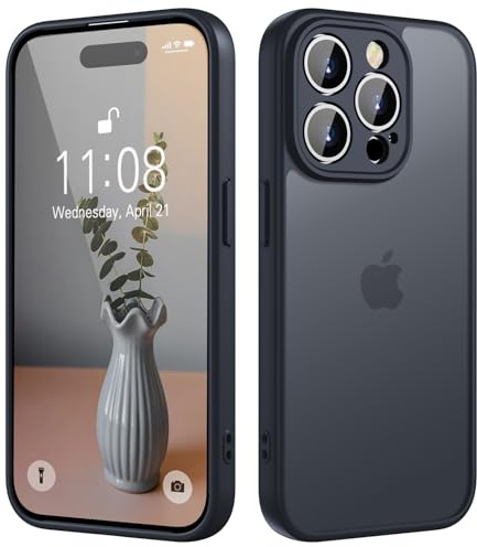 KPPIT for iPhone 14 Pro case,Shockproof Military Grade Drop Protection, Frosted Translucent Back iPhone 14 Pro Phone case,Black