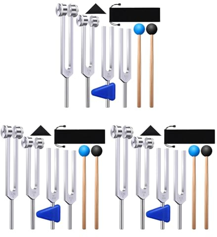 Uikdjgu 12 Pack Tuning Fork Set(128 Hz,256 Hz,512 Hz,528 Hz) with Tuning Fork Hammer for Sound Sound Vibration Tools