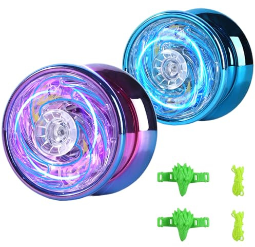 LED Licht Yoyo Kinder JoJo Yoyo Profi mit Yo-Yo-Schnüre und Fingerschoner Metall + Kunststoff JoJo Leuchtend Spielzeug für Anfänger Kinder Erwachsene Geschenke